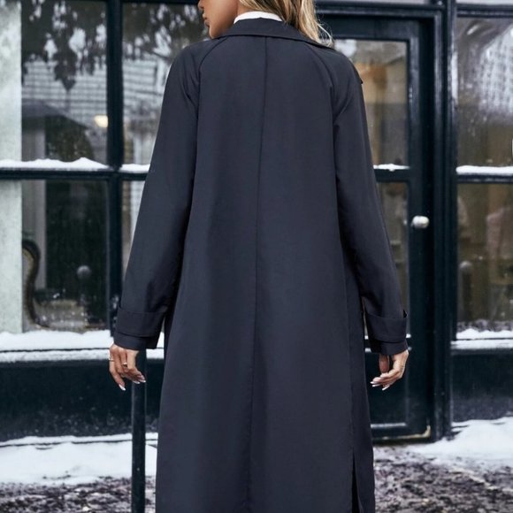 Classy Womens button front Trench Coat - black - Picture 3 of 5